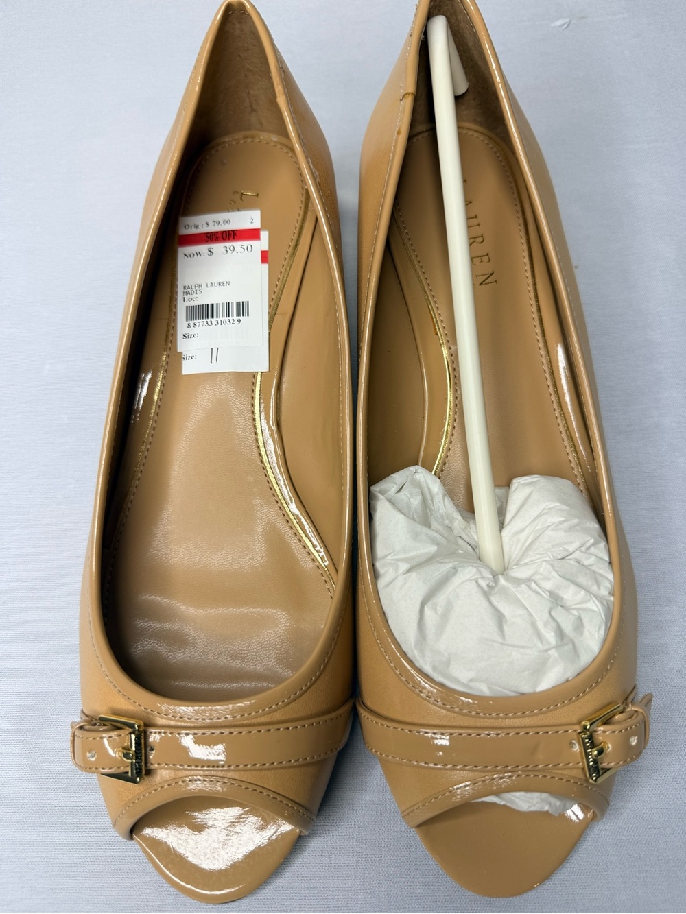 Ralph Lauren Madison Wedges Camel Patent Leather New Women’s size 11B